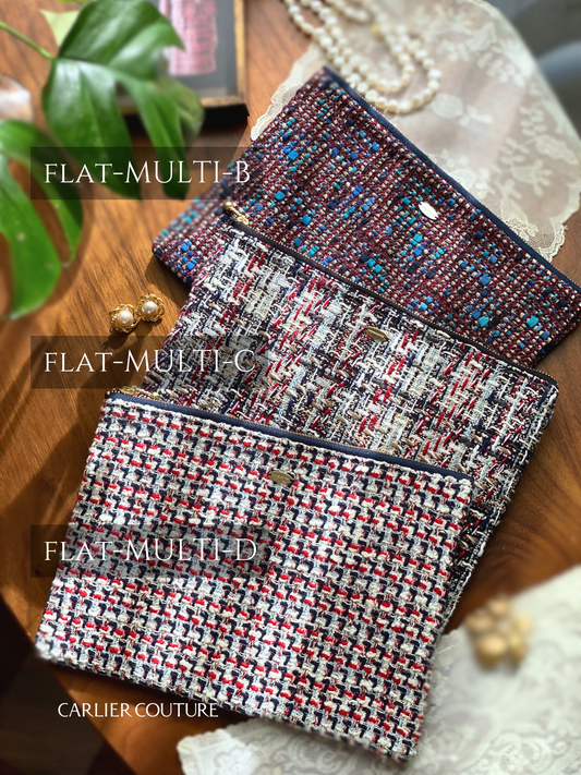 【即納品】イタリア製ミックスツイードのポーチ・Flat【現品限り】