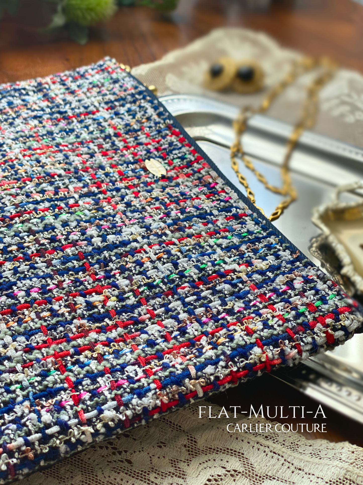 【即納品】イタリア製ミックスツイードのポーチ・Flat【現品限り】