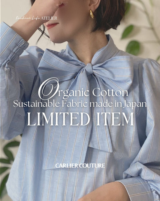 【受注終了】オーガニックコットン・ボウタイストライプブラウス