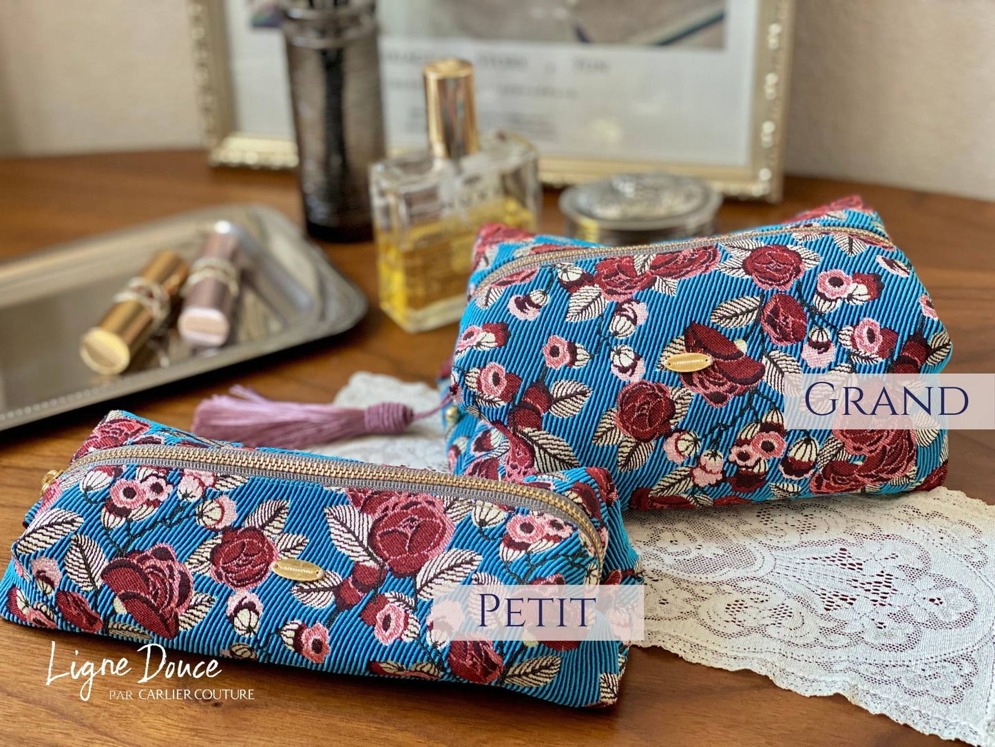 【ご予約専用ページ】イタリア製ジャガードのポーチ・Petit【ローズ柄】