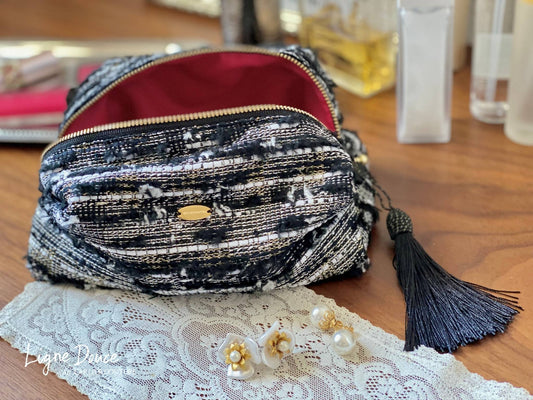 【ご予約専用ページ】フランス製ミックスツイードのポーチ・Grand 【ブラック x ホワイト】