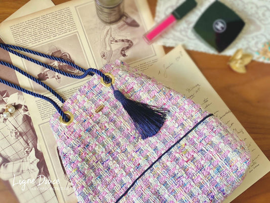 【ご予約専用ページ】イタリア製ミックスツイードのアイレットバック【ピンク x ネイビー】