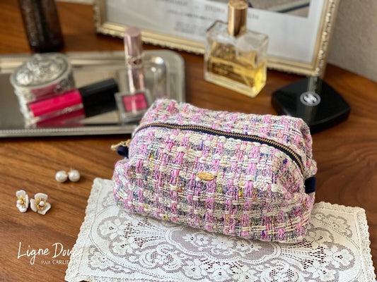 【ご予約専用ページ】イタリア製ミックスツイードのポーチ・Grand 【ピンク x ネイビー】