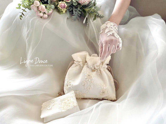 【即納品】ビーズ刺繍レース・バックとティッシュポーチのセット【2 way】