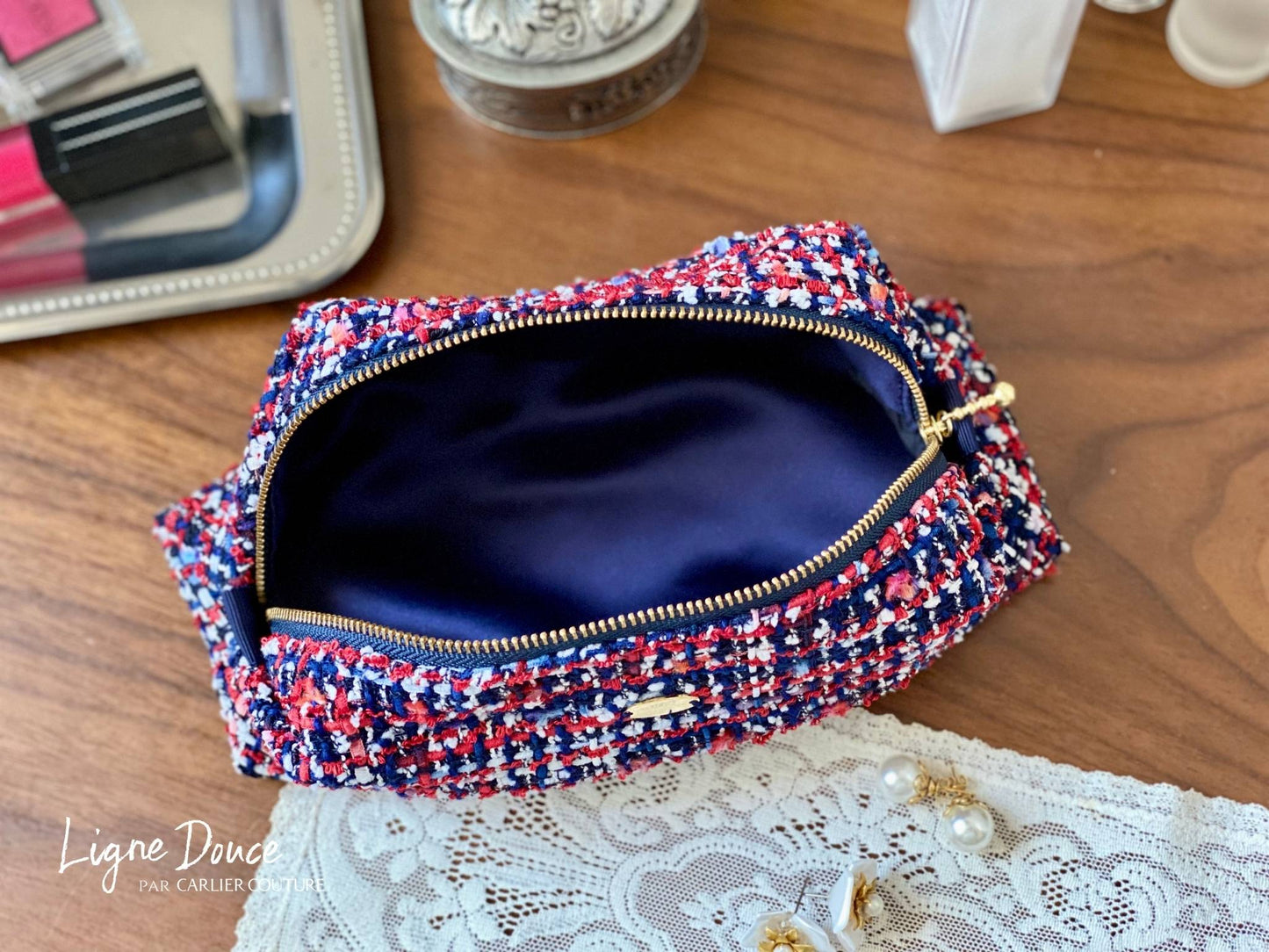 【ご予約専用ページ】イタリア製ツイードのポーチ・Petit【トリコロールカラー】