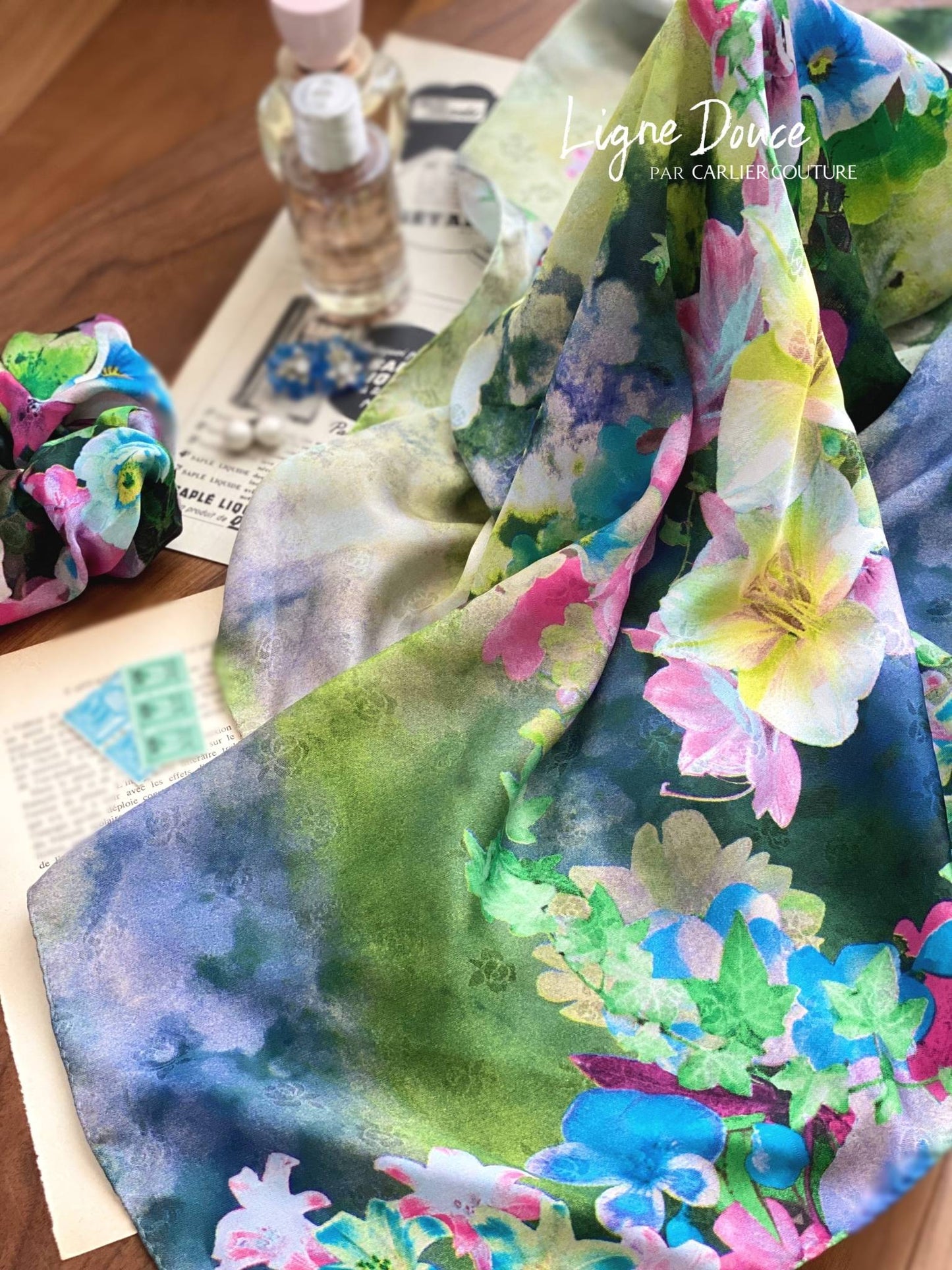 【即納品】フランス生地・日本製スカーフ【フォレストピンク・2サイズ】