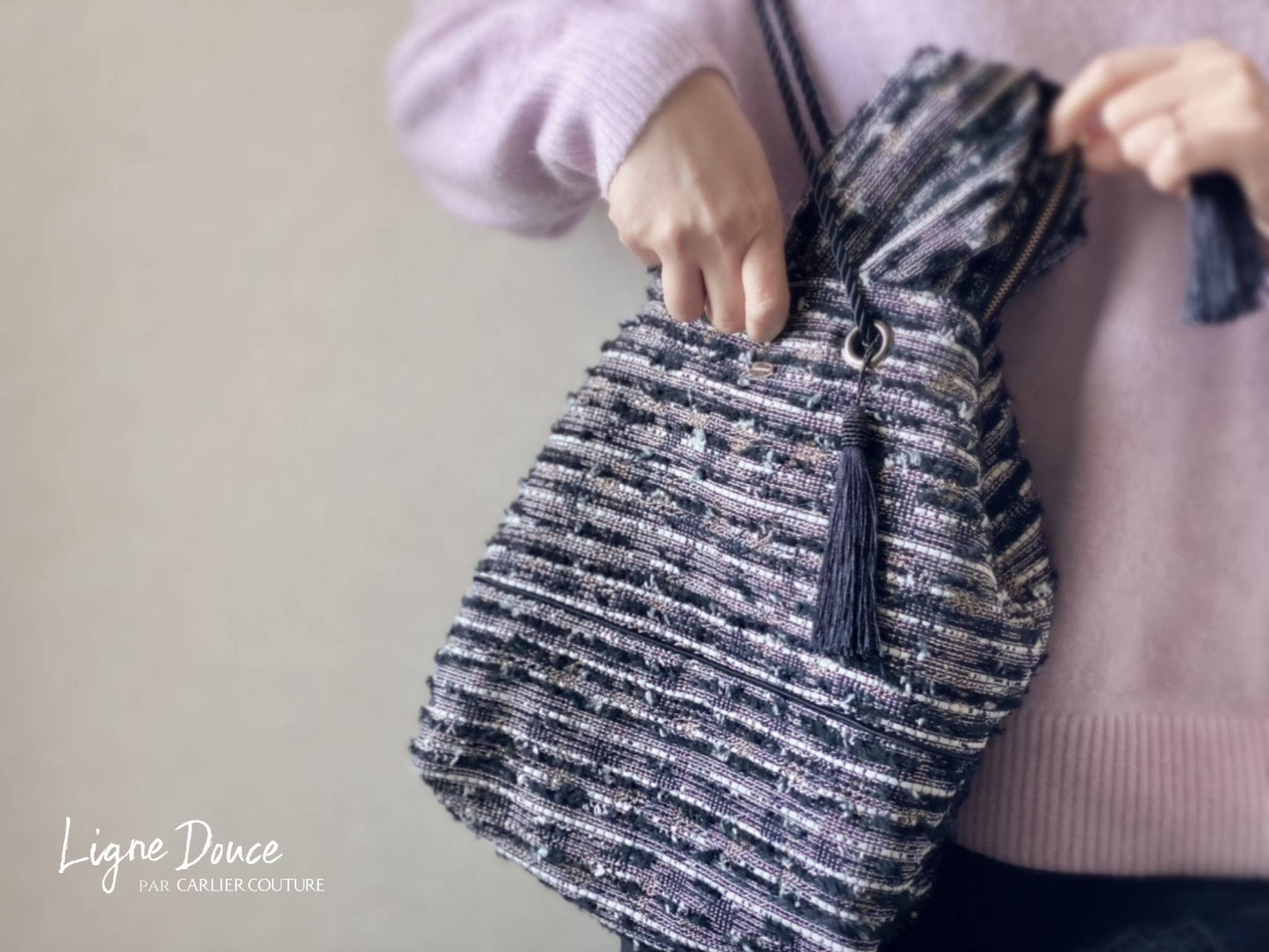 【ご予約専用ページ】フランス製ミックスツイードのポーチ・Grand 【ブラック x ホワイト】