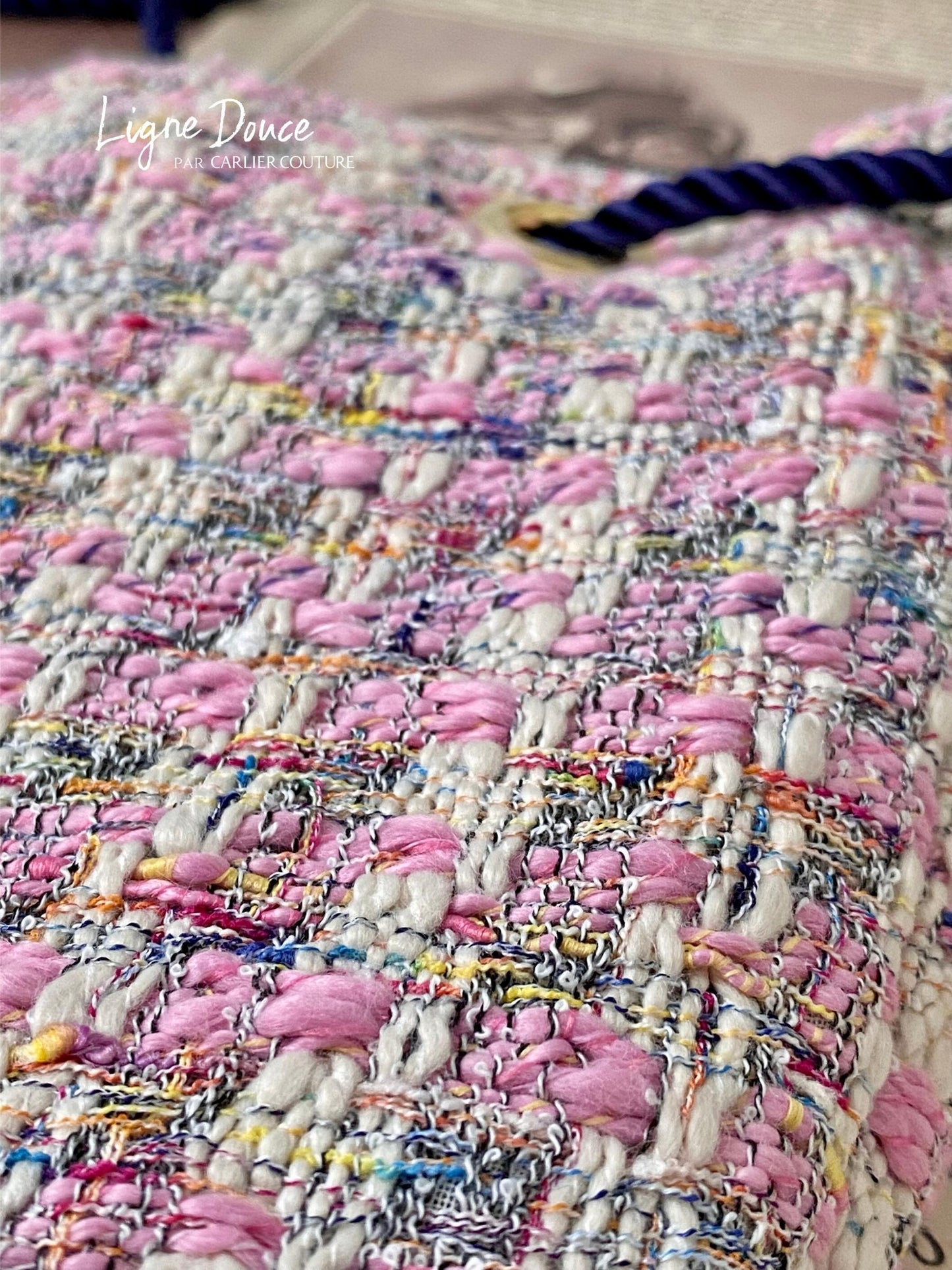 【ご予約専用ページ】イタリア製ミックスツイードのアイレットバック【ピンク x ネイビー】