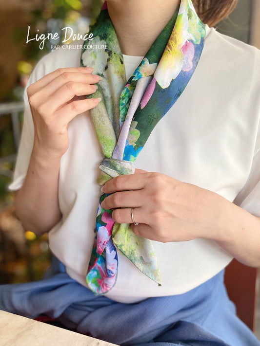 【即納品】フランス生地・日本製スカーフ【フォレストピンク・2サイズ】