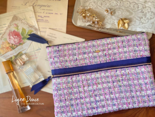 【ご予約専用ページ】イタリア製ミックスツイードのパソコンスリーブ【ピンク x ネイビー】(色違い:ブラック x ホワイトも可能)