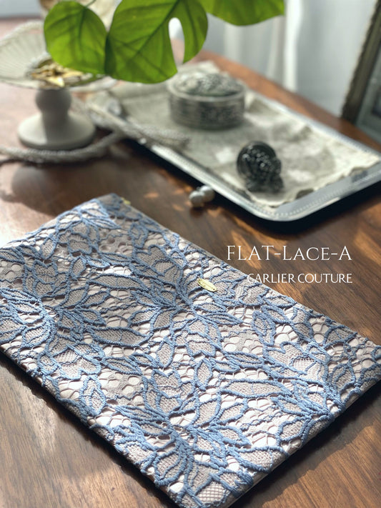 【即納品】ミュートカラーレースのポーチ・Grand・Flat【ブルーグレー】