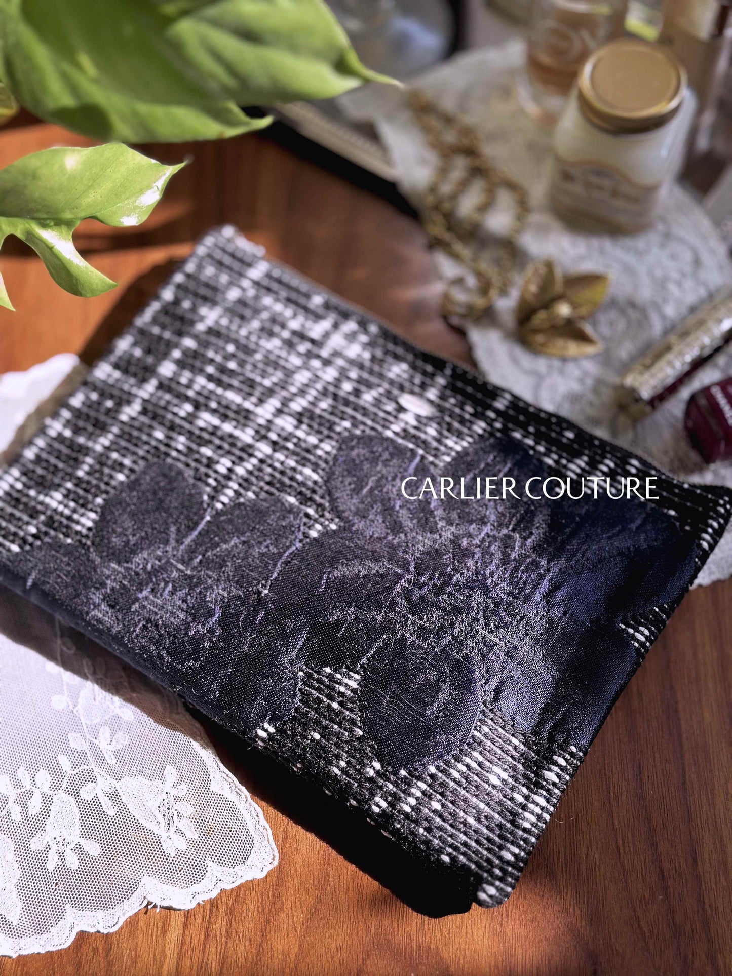 [Page de réservation uniquement] Pochette en tweed mélangé italien Grand [Rose x Marine]