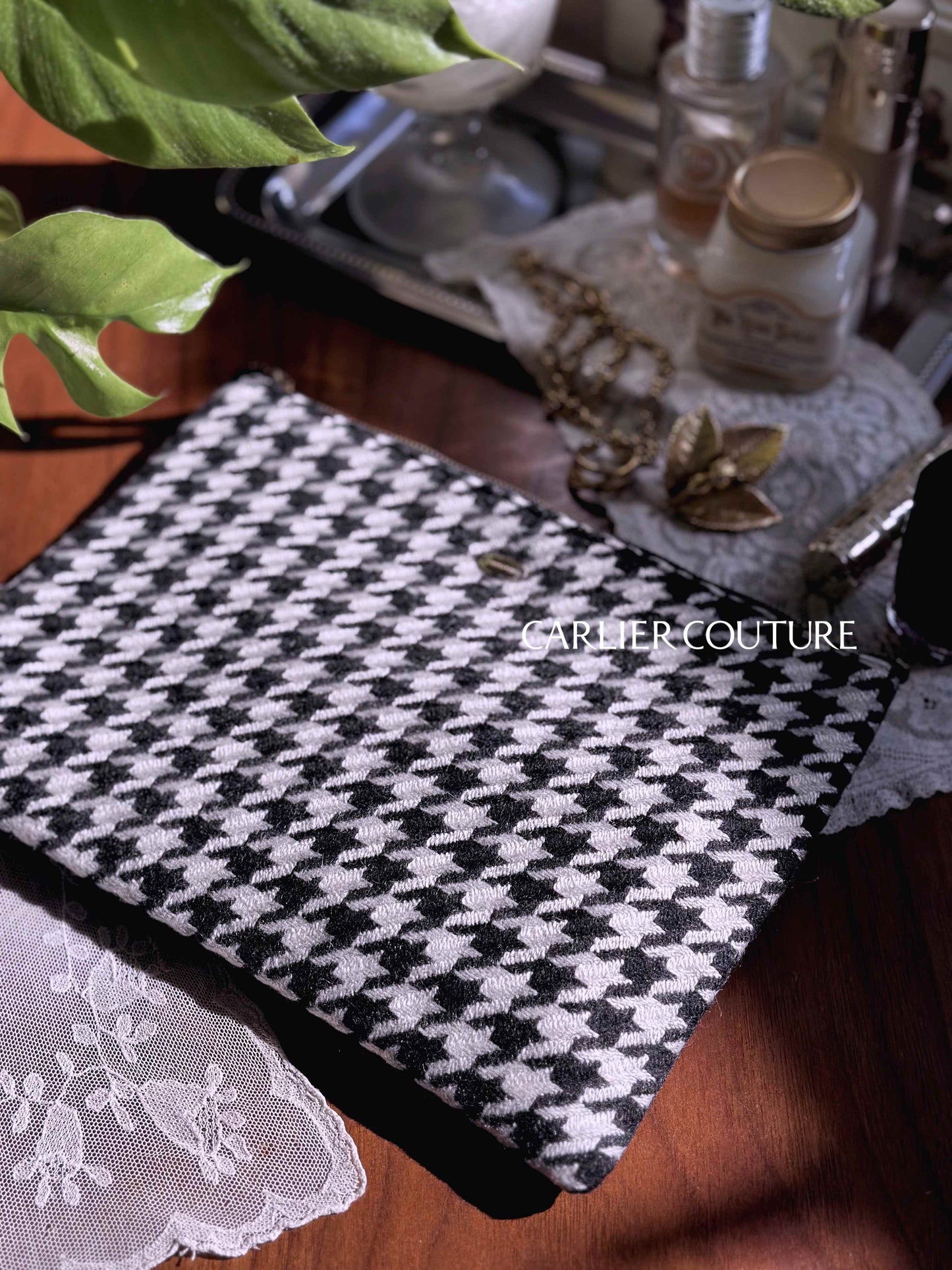 [Page de réservation uniquement] Pochette en tweed mélangé italien Grand [Rose x Marine]
