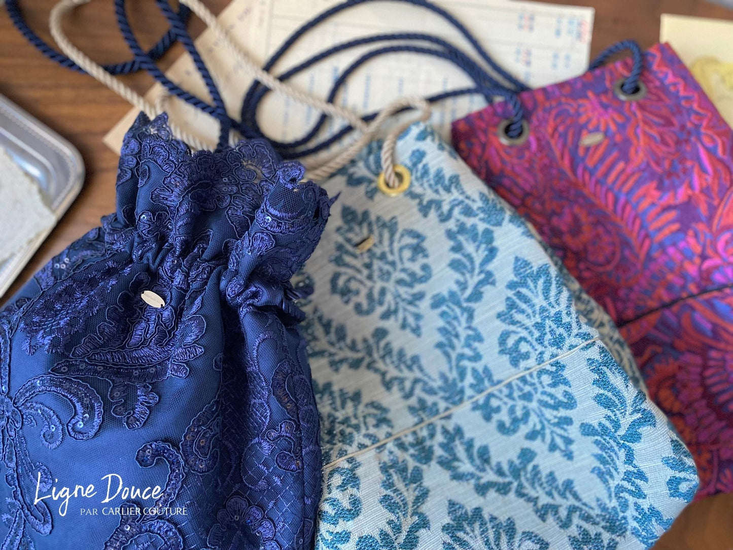 【ご予約専用ページ】イタリア製ジャガードのアイレットバック【ダマスク柄・ブルー】
