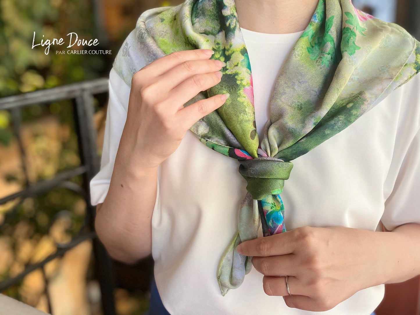 【即納品】フランス生地・日本製スカーフ【フォレストピンク・２サイズ】