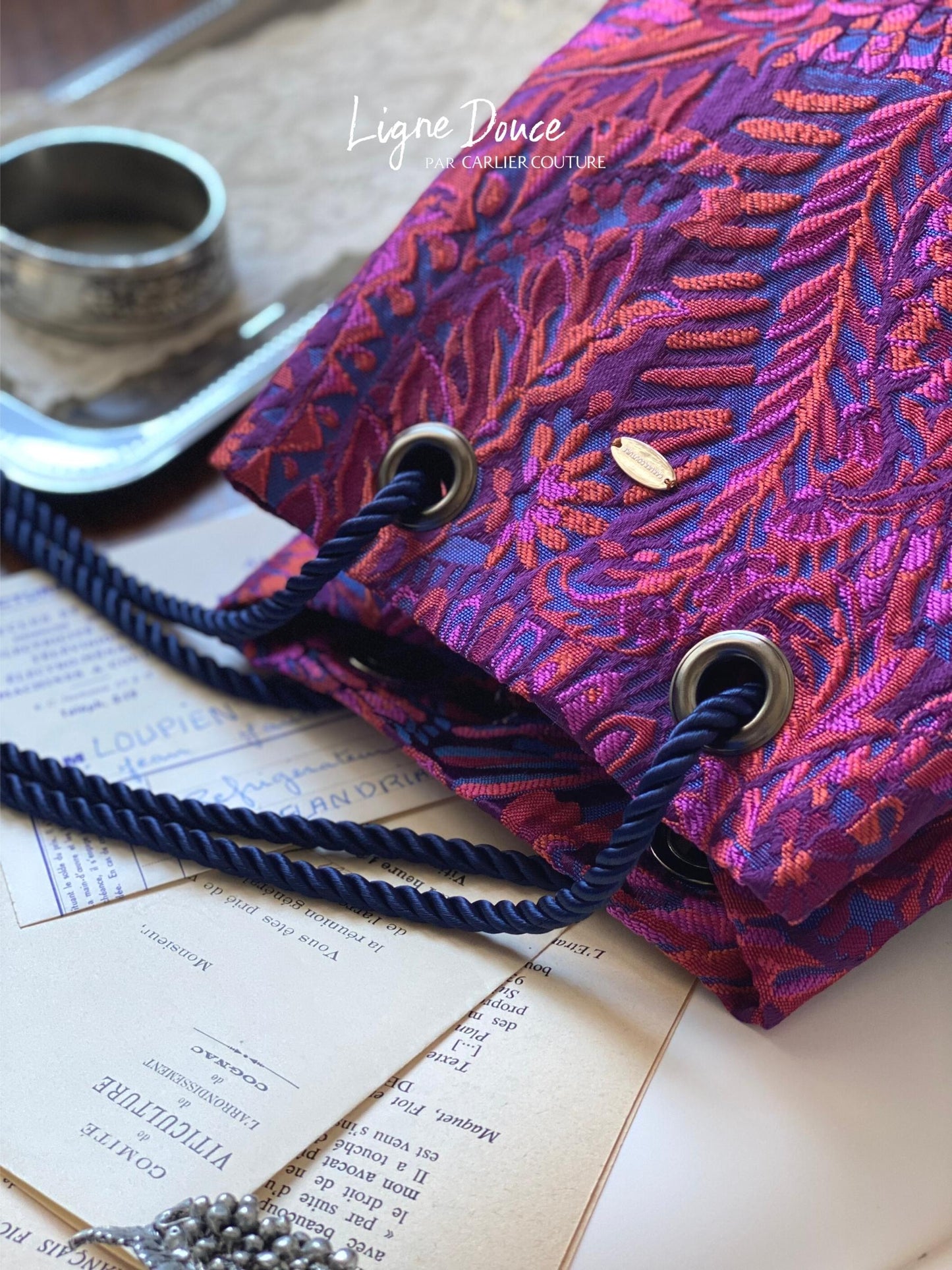 [Page réservée uniquement] Sac à œillets en jacquard de fabrication italienne [Fuchsia x Orange]