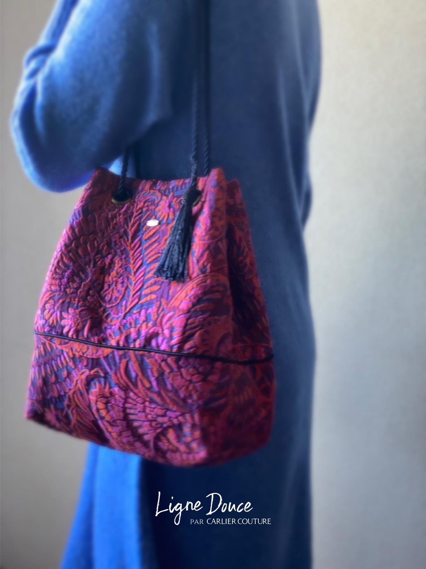 [Page réservée uniquement] Sac à œillets en jacquard de fabrication italienne [Fuchsia x Orange]