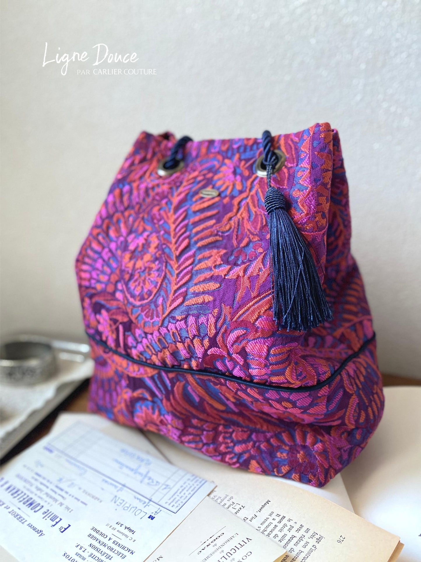 [Page réservée uniquement] Sac à œillets en jacquard de fabrication italienne [Fuchsia x Orange]