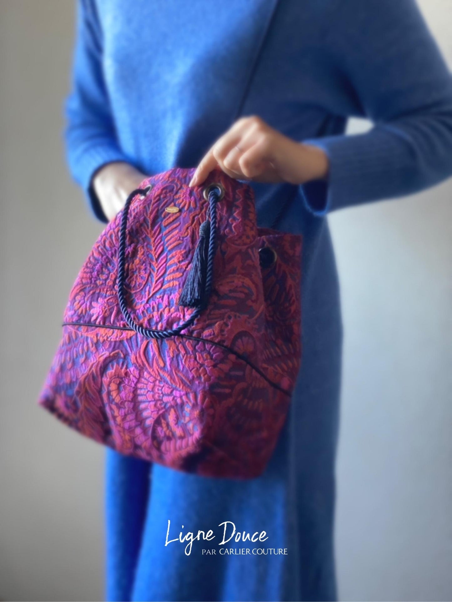 [Page réservée uniquement] Sac à œillets en jacquard de fabrication italienne [Fuchsia x Orange]