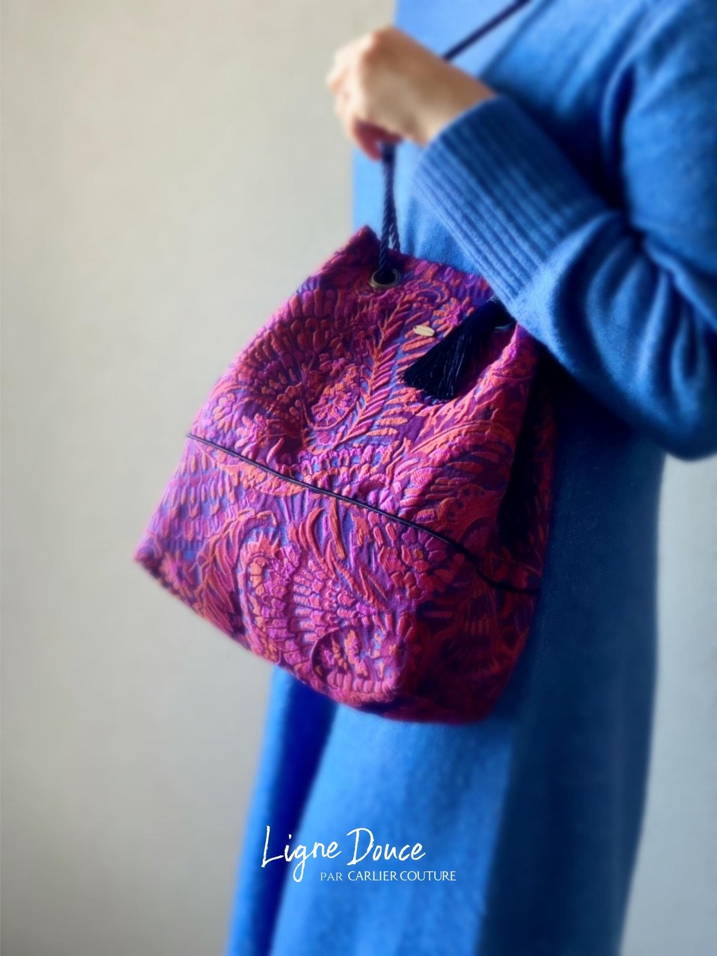 [Page réservée uniquement] Sac à œillets en jacquard de fabrication italienne [Fuchsia x Orange]