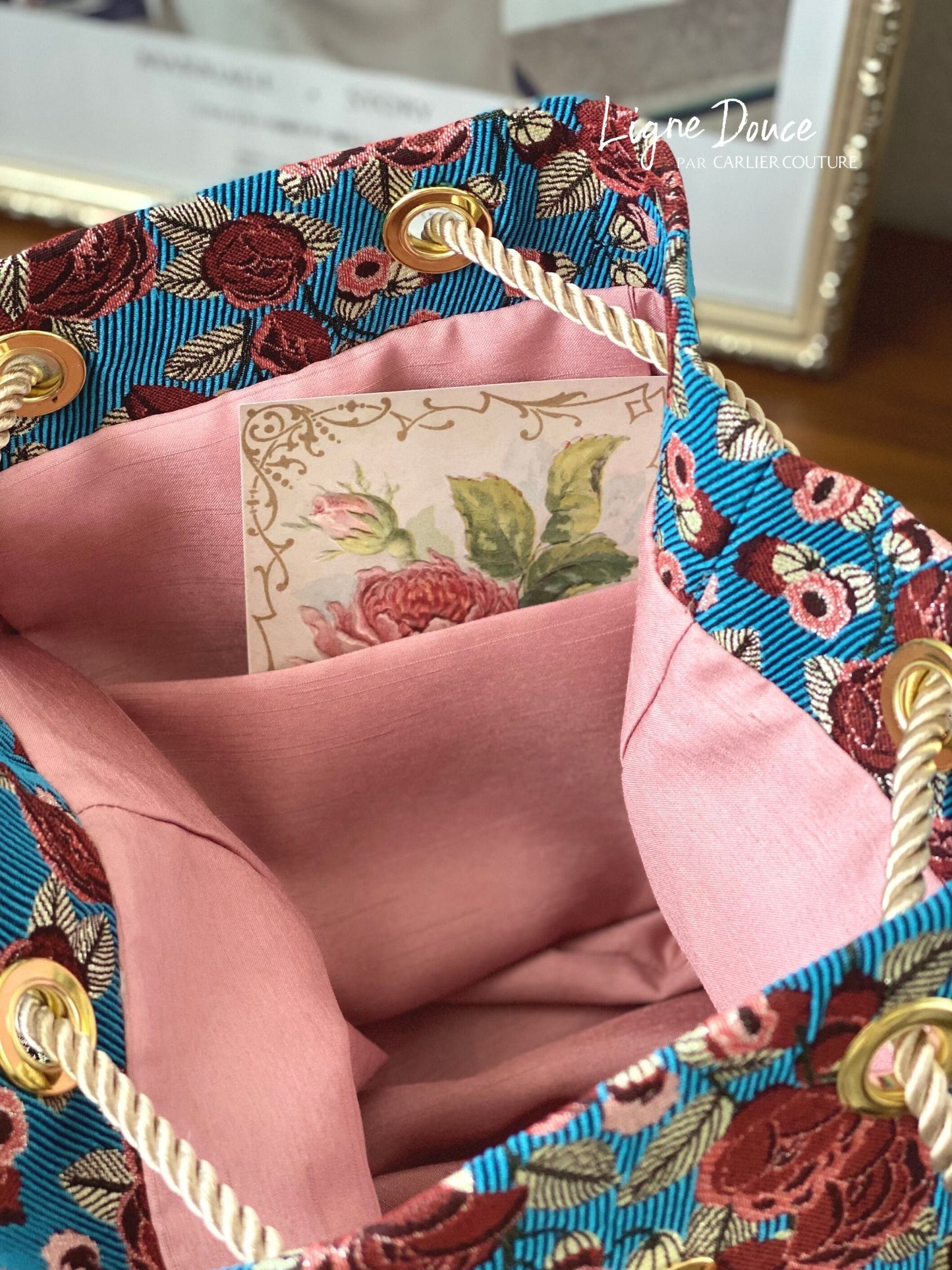 [Page réservée uniquement] Sac à œillets en jacquard de fabrication italienne [Motif rose]