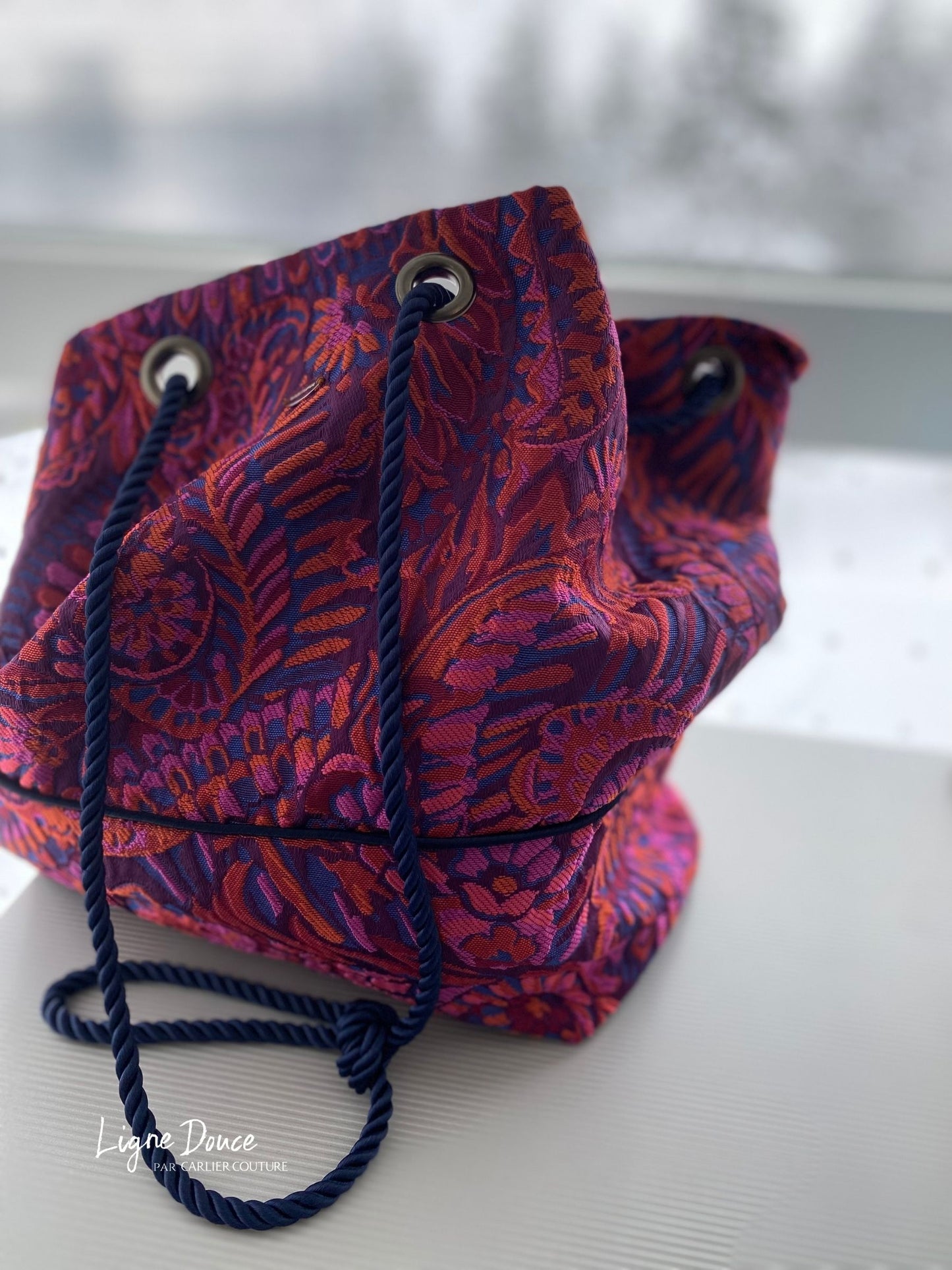 [Page réservée uniquement] Sac à œillets en jacquard de fabrication italienne [Fuchsia x Orange]