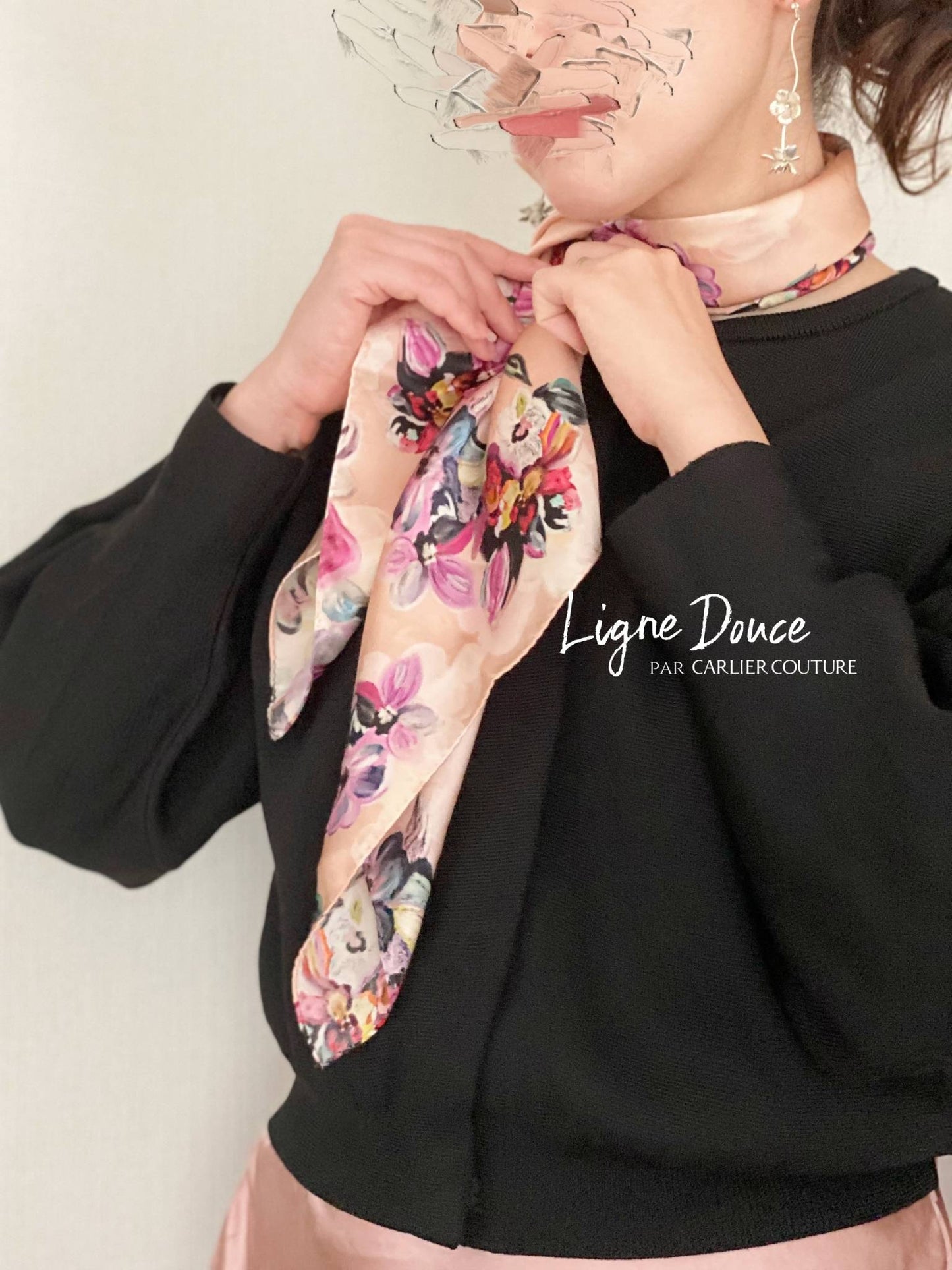 【即納品】イタリア生地・日本製スカーフ【ブーケピンク・２サイズ】