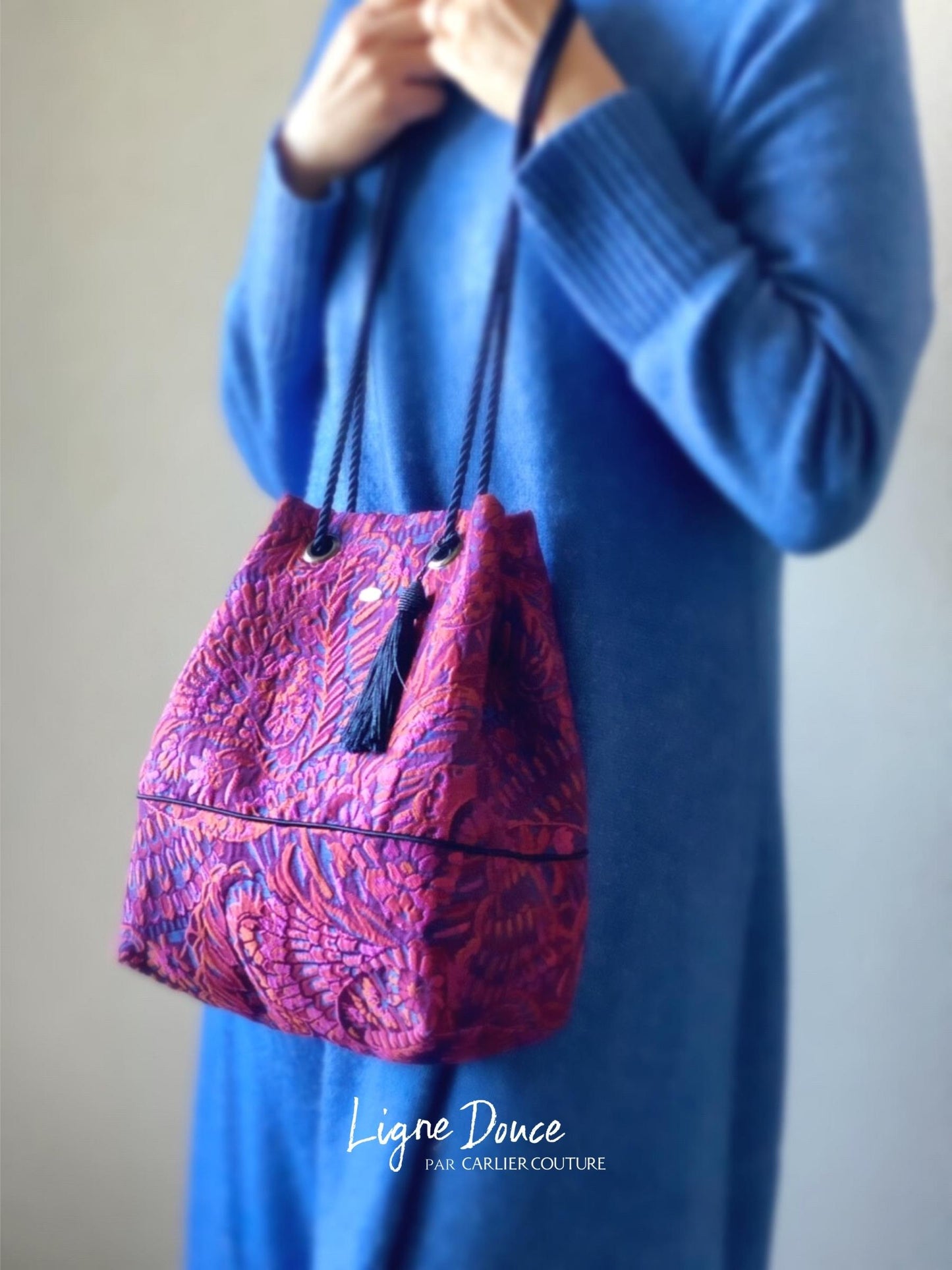 [Page réservée uniquement] Sac à œillets en jacquard de fabrication italienne [Fuchsia x Orange]