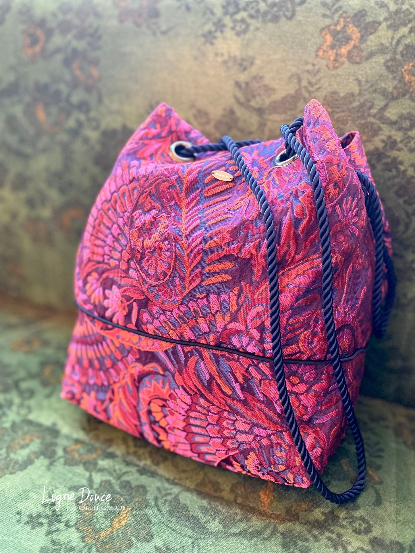 [Page réservée uniquement] Sac à œillets en jacquard de fabrication italienne [Fuchsia x Orange]