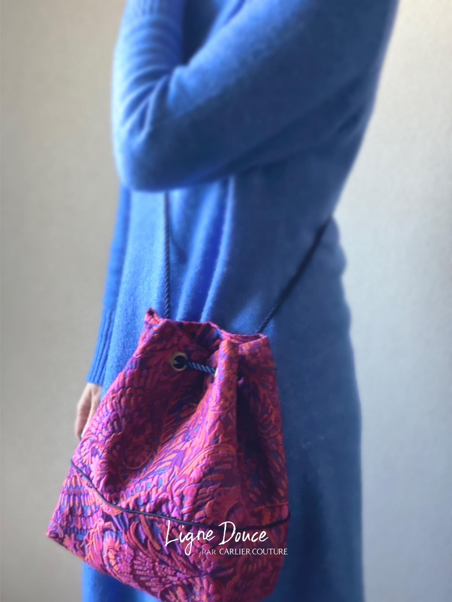 [Page réservée uniquement] Sac à œillets en jacquard de fabrication italienne [Fuchsia x Orange]