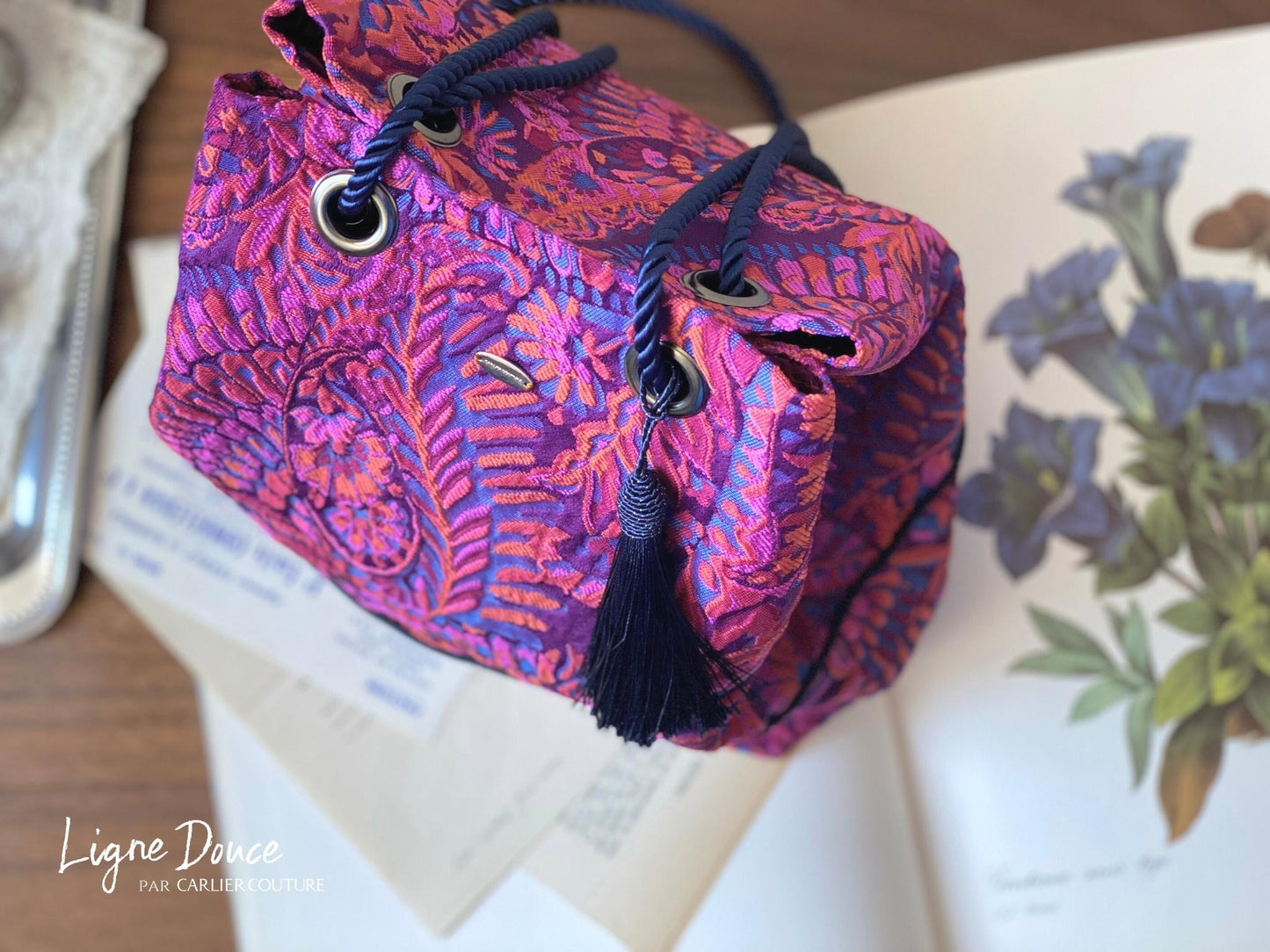 [Page réservée uniquement] Sac à œillets en jacquard de fabrication italienne [Fuchsia x Orange]